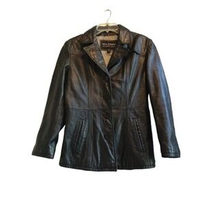 Wilsons The Leather Experts Black‎ Leather Jacket Women's Size S Button Up